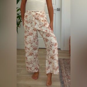 Women's Cream and Brown linen Patterned Pants